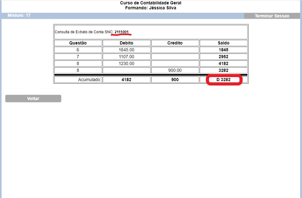 Recorrer ao extrato para descobrir o valor da 2111001