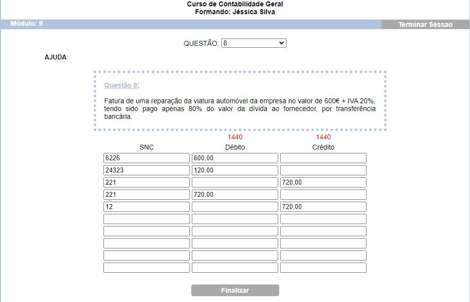 exercicios com iva e contas-correntes