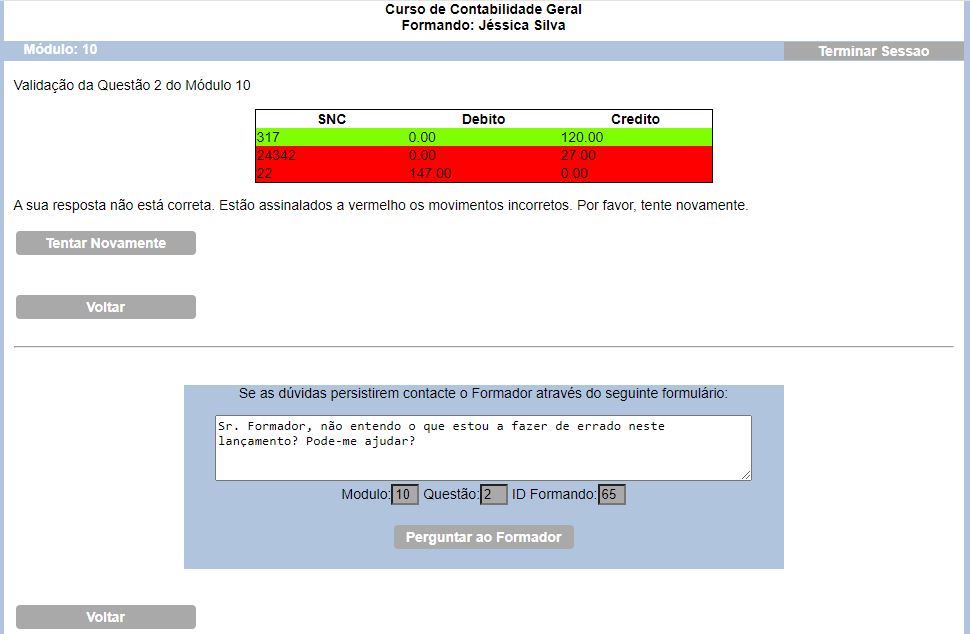 pergunta colocada ao formador num lanamento