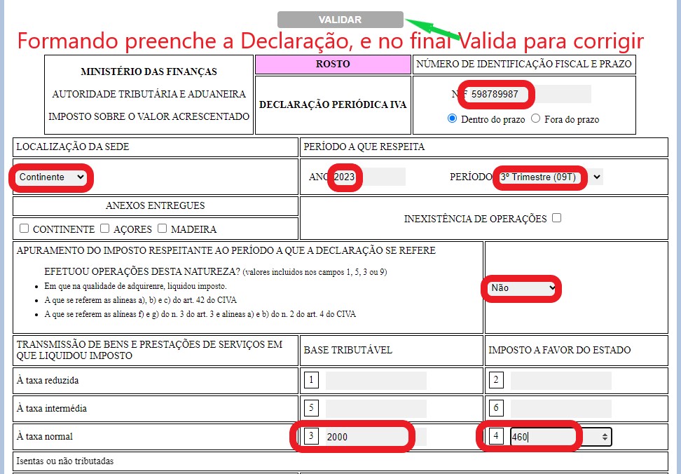 Cabealho da declarao de IVA