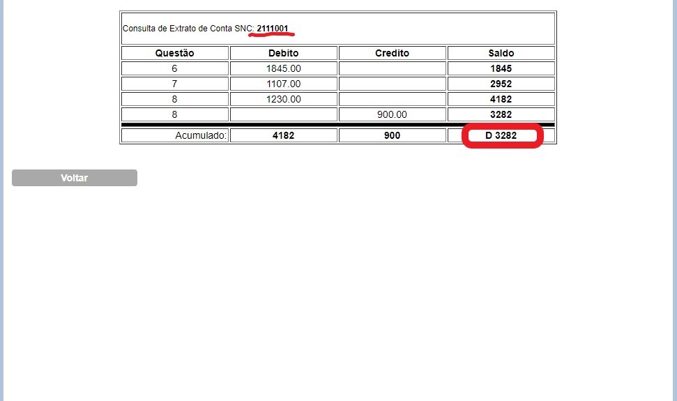 Recorrer ao extrato para descobrir o valor da 2111001